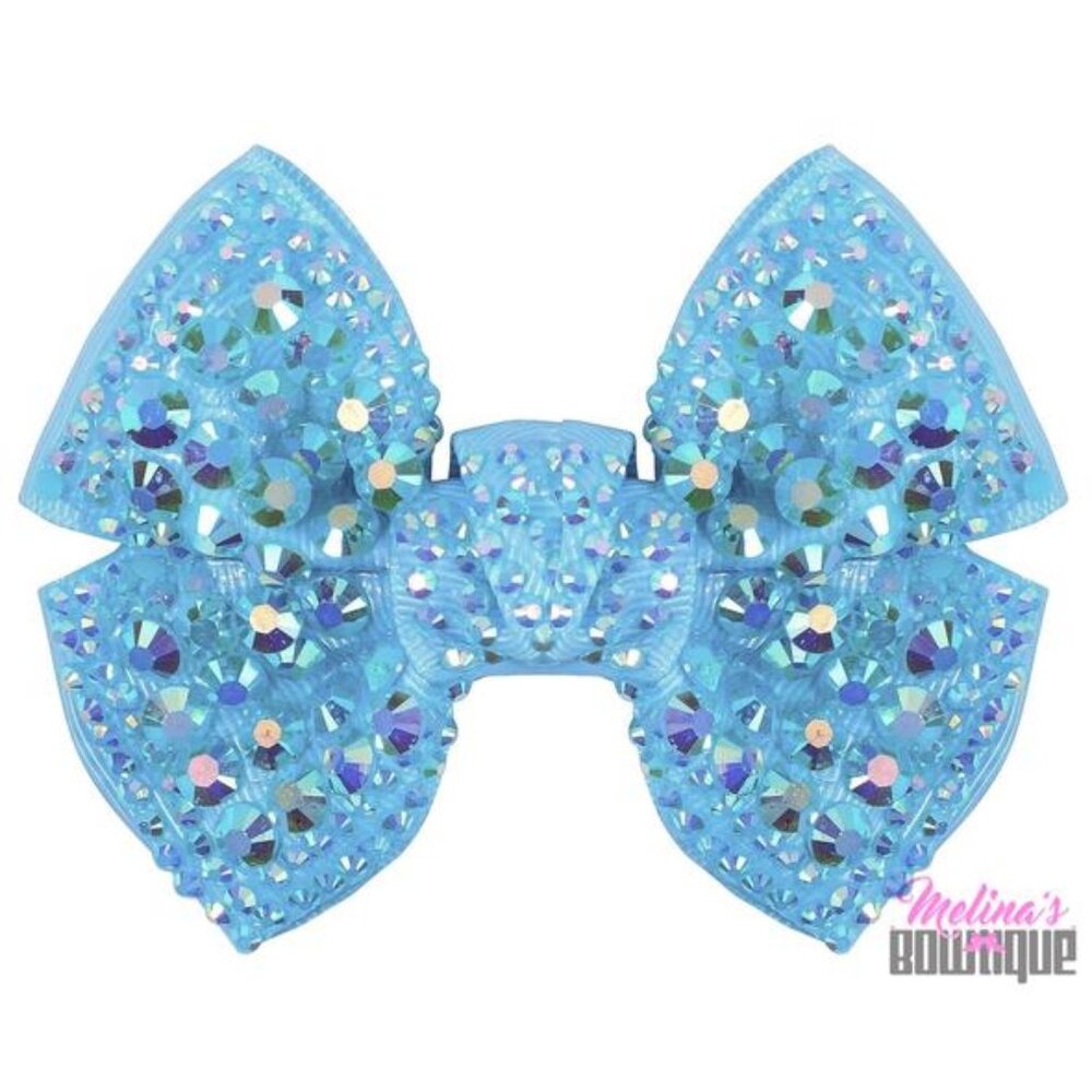 NEW Melina's Bowtique Light Blue Structured Sparkly Girls Hair Bow Clip Elsa - Picture 1 of 1